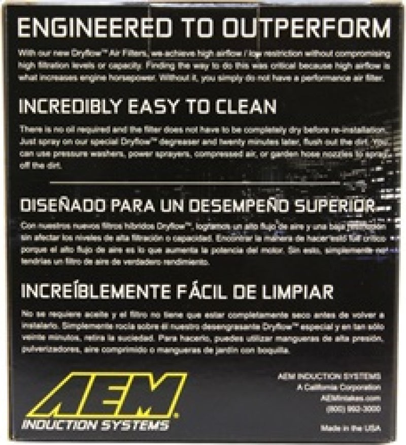 AEM 5.5in Base OD x 4.75in Top OD x 5in Height Conical DryFlow Air Filter