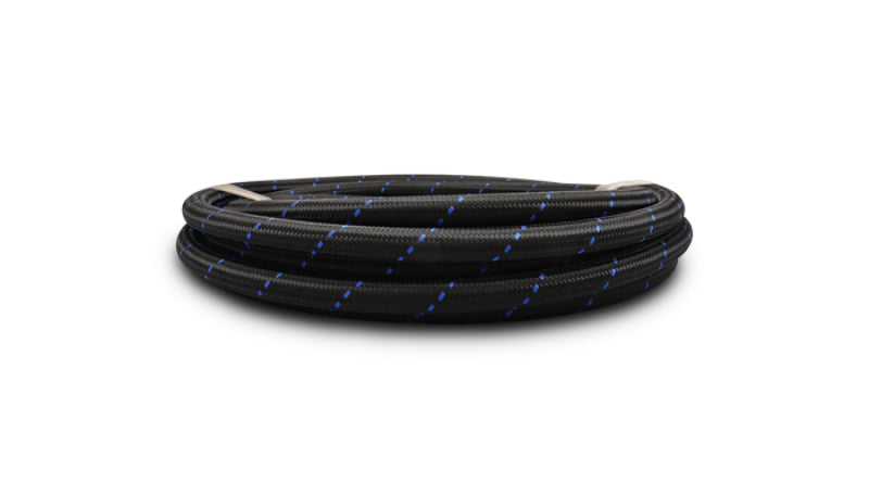 Vibrant -6 AN Two-Tone Black/Blue Nylon Braided Flex Hose (10 foot roll)